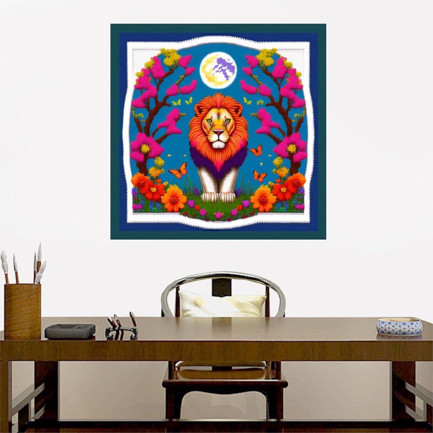 Joyhoor Cross Stitch Kits for Beginners Stamped Cross-Stitch Supplies Needlework preprint Embroidery Kits for Adults DIY Needlepoint Kits Embroidery Patterns 11CT-Colorful Lion Moon 17.7x17.7 inch