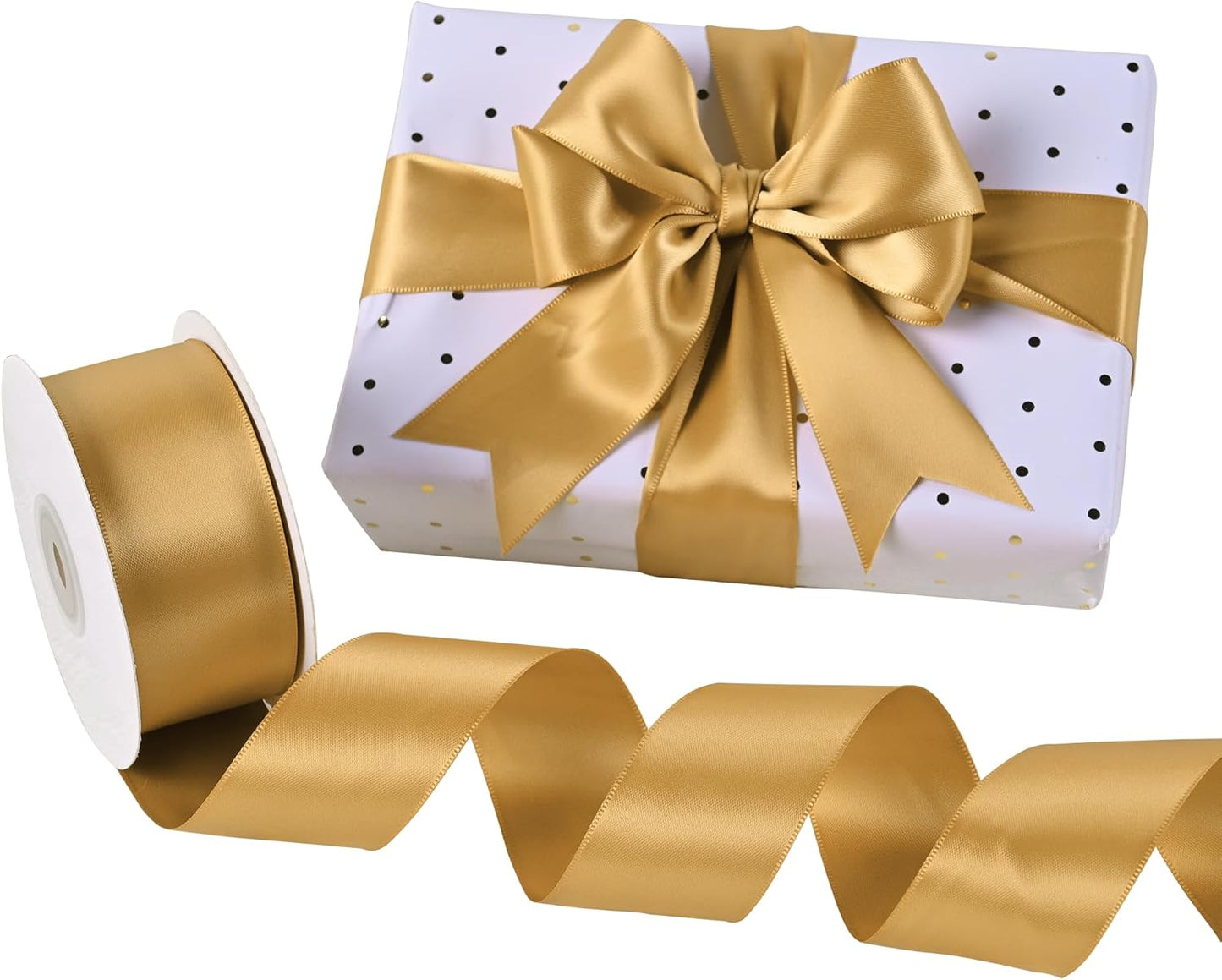 Old Gold Satin Ribbon 1-1/2" X 50 Yards Solid Color Double Faced Ribbons Perfect for Crafts Wedding Decor Bow Making Arts Sewing and More