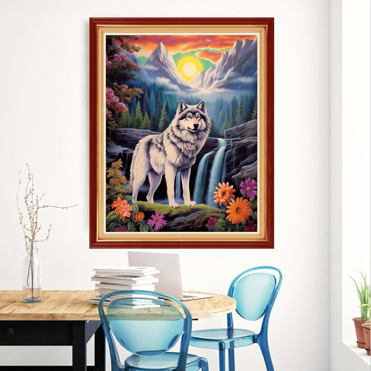 Magxvouy Cross Stitch Kits Stamped Full Range of Embroidery Kits,Cross Stitch Patterns Needlework Kits for Beginners 11CT Printed Kits&Wolf Waterfall 16x20 inch