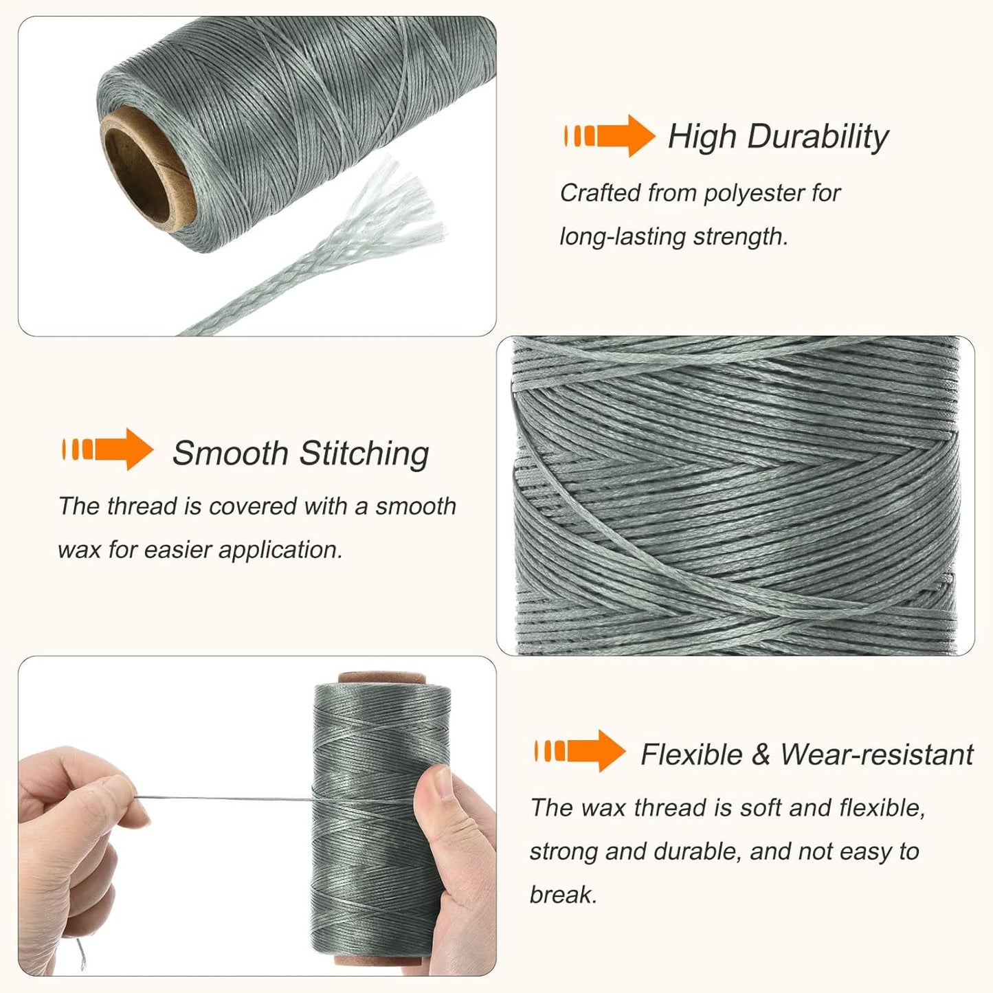 MECCANIXITY Waxed Thread,197 Yard 1mm 210D Flat Wax Thread Polyester Waxed String for Leather Sewing Hand Weaving Book Binding Home Decoration,Gray