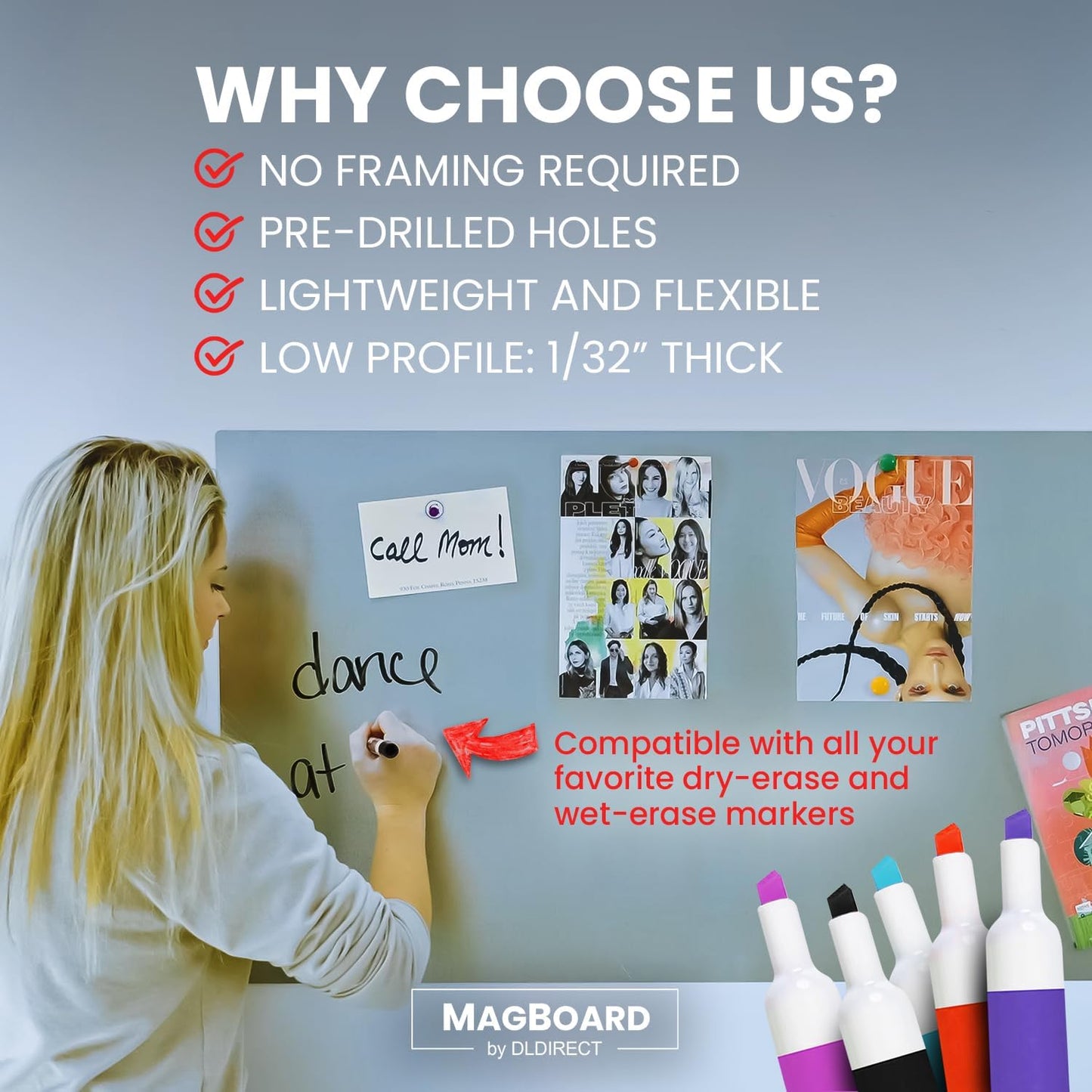 Diamond Life Magnetic Board - Memo & Vision Board for Home, Office, and Classroom - Magnet Board for Kids - Pre-drilled Mounting Screws Included (Black 24"x72")