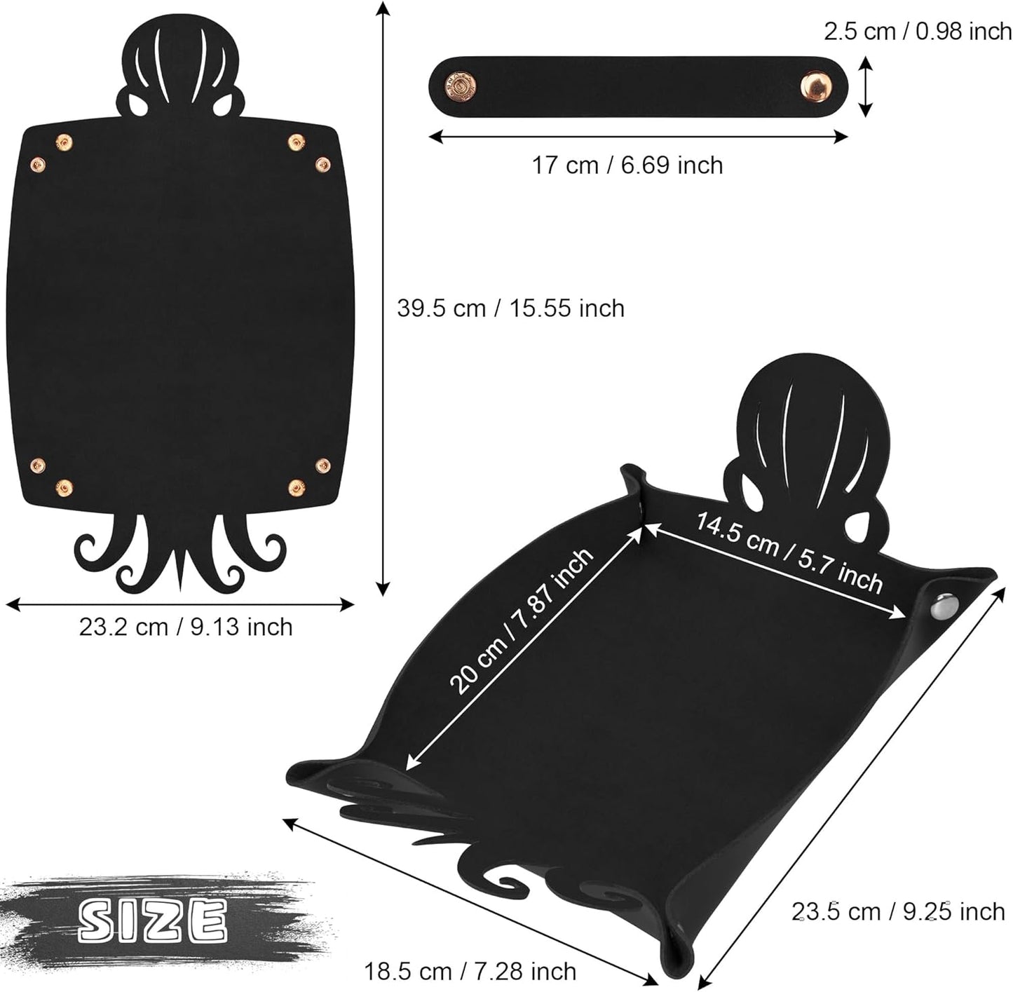 SIQUK 2 Pieces Octopus Dice Rolling Tray PU Leather Dice Mat Folding Scroll Dices Holder Trays for D&D RPG Games (Black, Red)