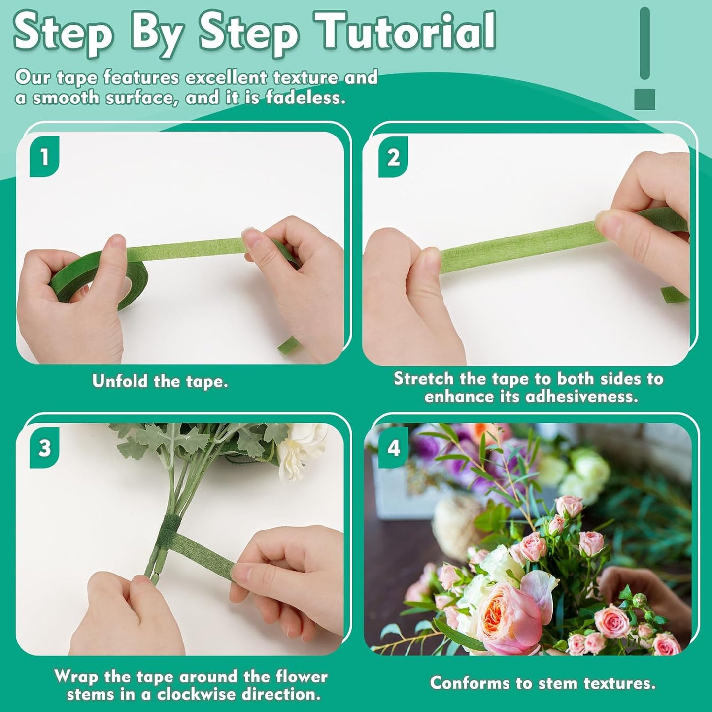 Floral Tape, 1/2inch Flower Tape, Green Flower Tape for Bouquet Stem Wrap Floral Arranging Craft Projects Corsages, Wedding Bouquet