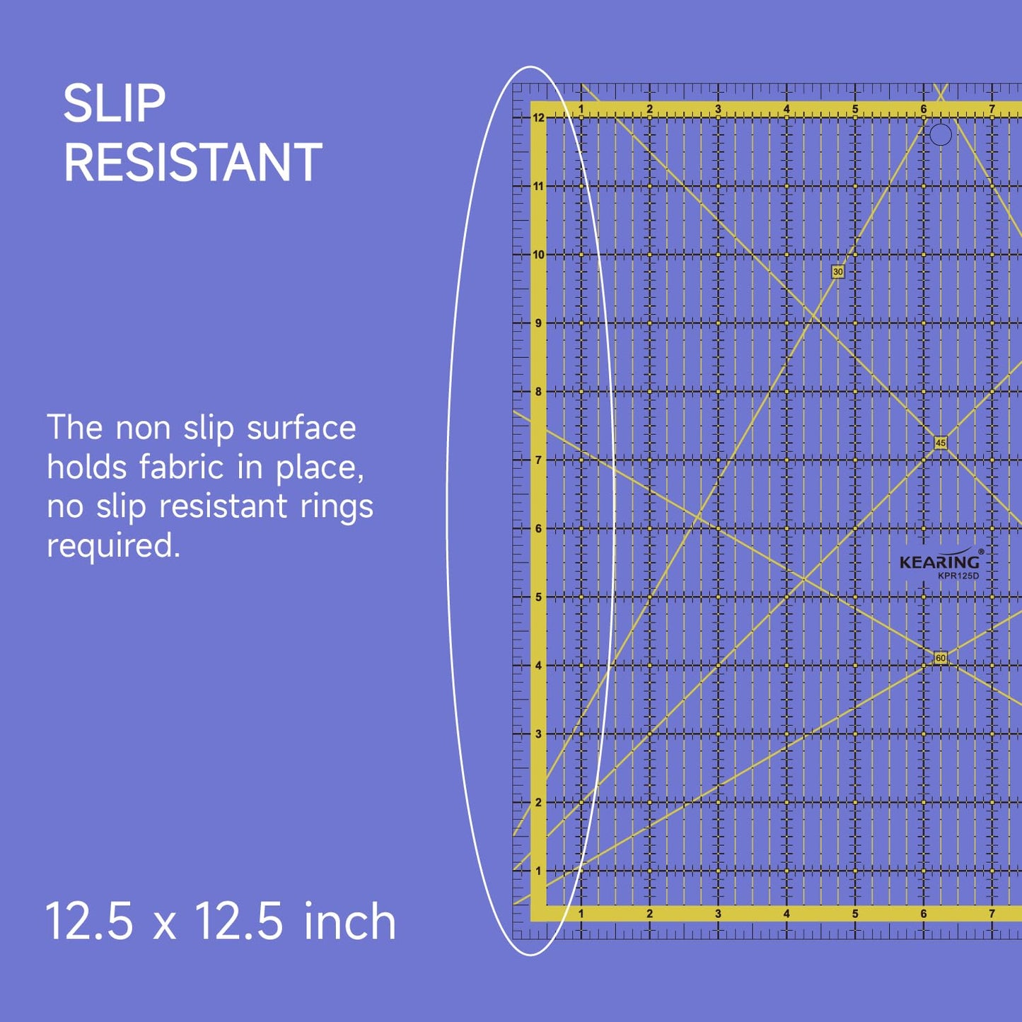 KERING Extra-Large Quilting Ruler - 12.5x12.5 inch Anti-Slip Acrylic Ruler for Patchwork Piecing, Bias Strips & Rotary Cutting, Professional Quilter's Must-Have Tool