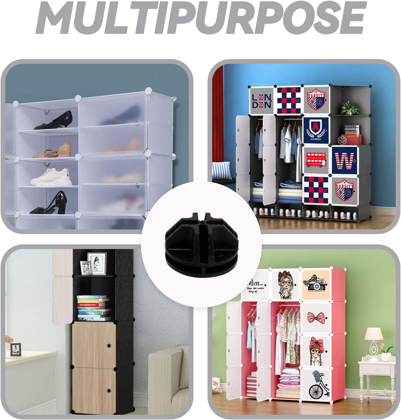 16 Pcs Black Plastic Connector, Wire Grid Cube Connector for Modular Closet Storage Organizer and DIY Wire Cube Storage Unit