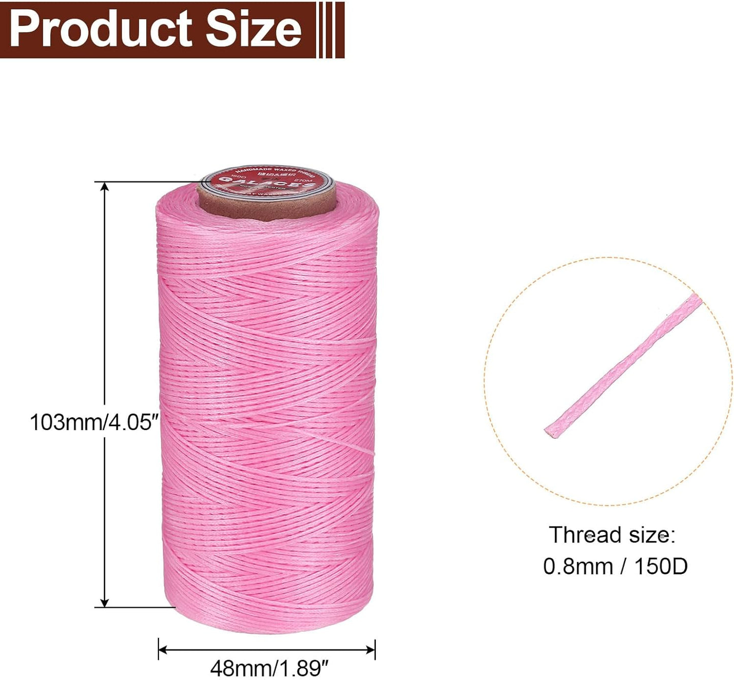 uxcell Flat Leather Sewing Waxed Thread, 270m / 295 Yards Polyester Wax String, 150D Wax Stitching Cord for Leather Crafts, Bookbinding, Bracelets Braided, Peach Pink
