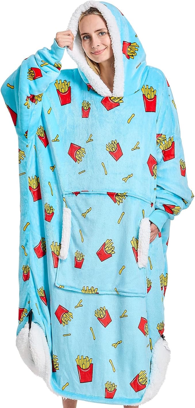 yescool Wearable Blanket Hoodie, Flannel Sherpa Fleece Blanket Sweatshirt for Adults Women Men,One Size Fits All