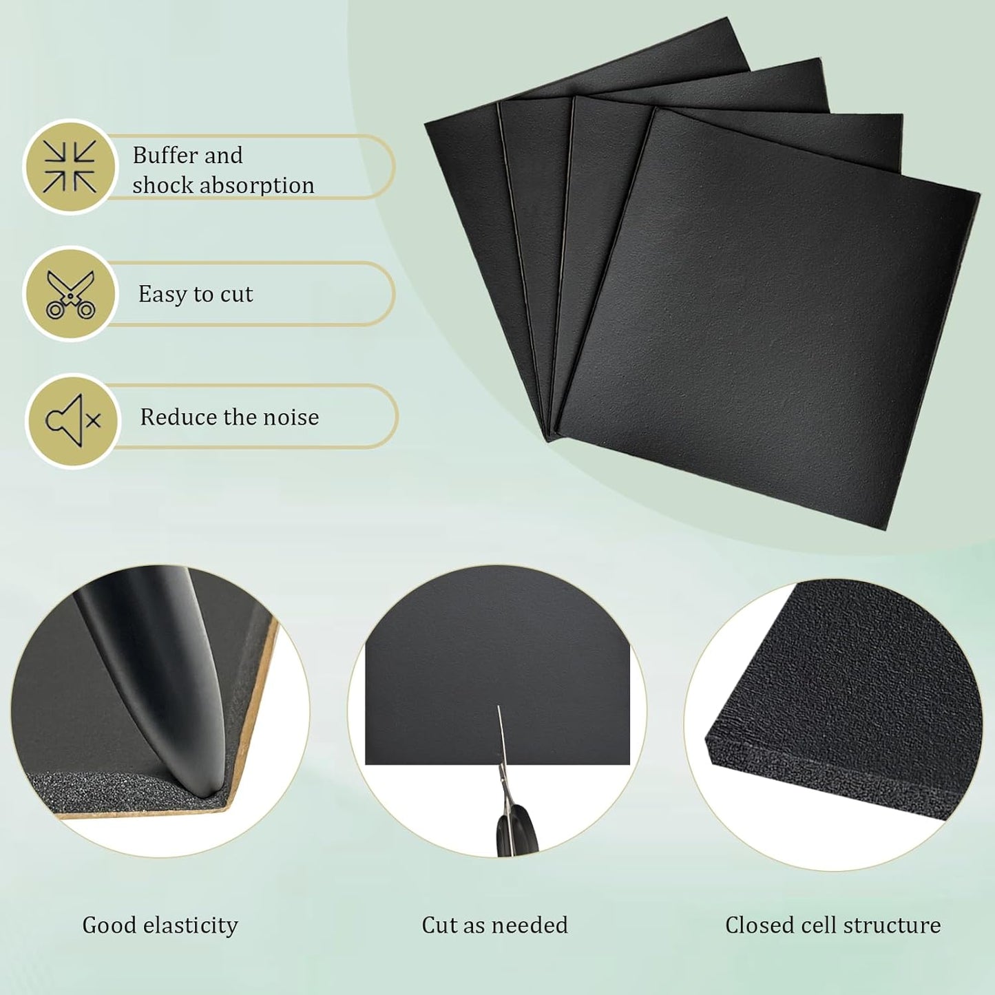 4 Pieces Adhesive Foam Padding 1/2 in Thick X 6 in X 6 in, Anti Vibration Pads, Closed Cell Foam Pads for Anti-Slip, Shock Absorption