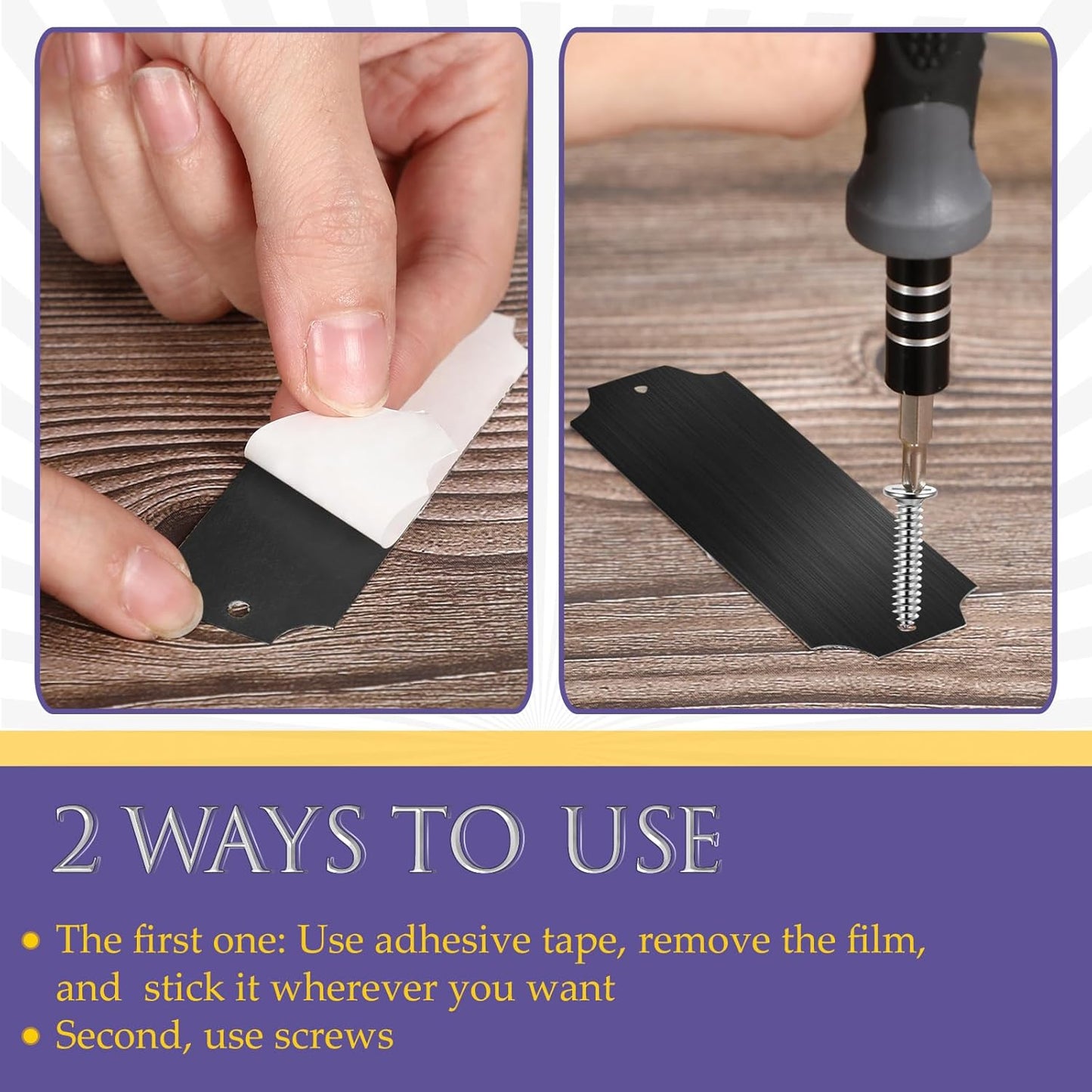 24 Pcs Personalized Name Plates Laser Engraved 1" x 3" Solid Brushed Metal Plaque Trophy Plate Blank Name Tag with Adhesive Backing and Screws for DIY(Black,Notched Corner)