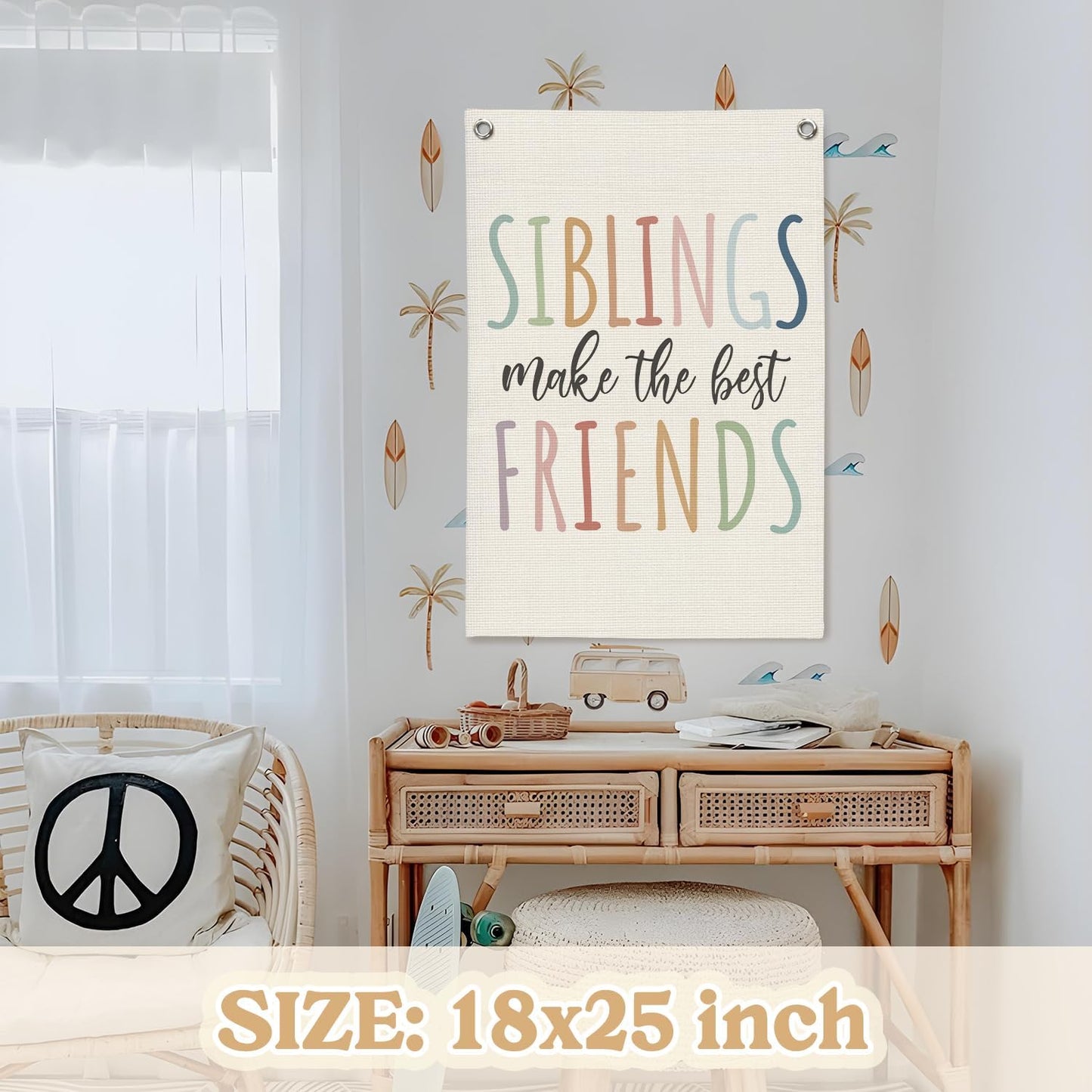 Kids Room Decor,Sisters Make The Best Friends,Boho Girls Bedroom Playroom Toddler Kids Space Decorations,Baby Girl Room Wall Hanging Pennant Flag Banner 18x25 Inch