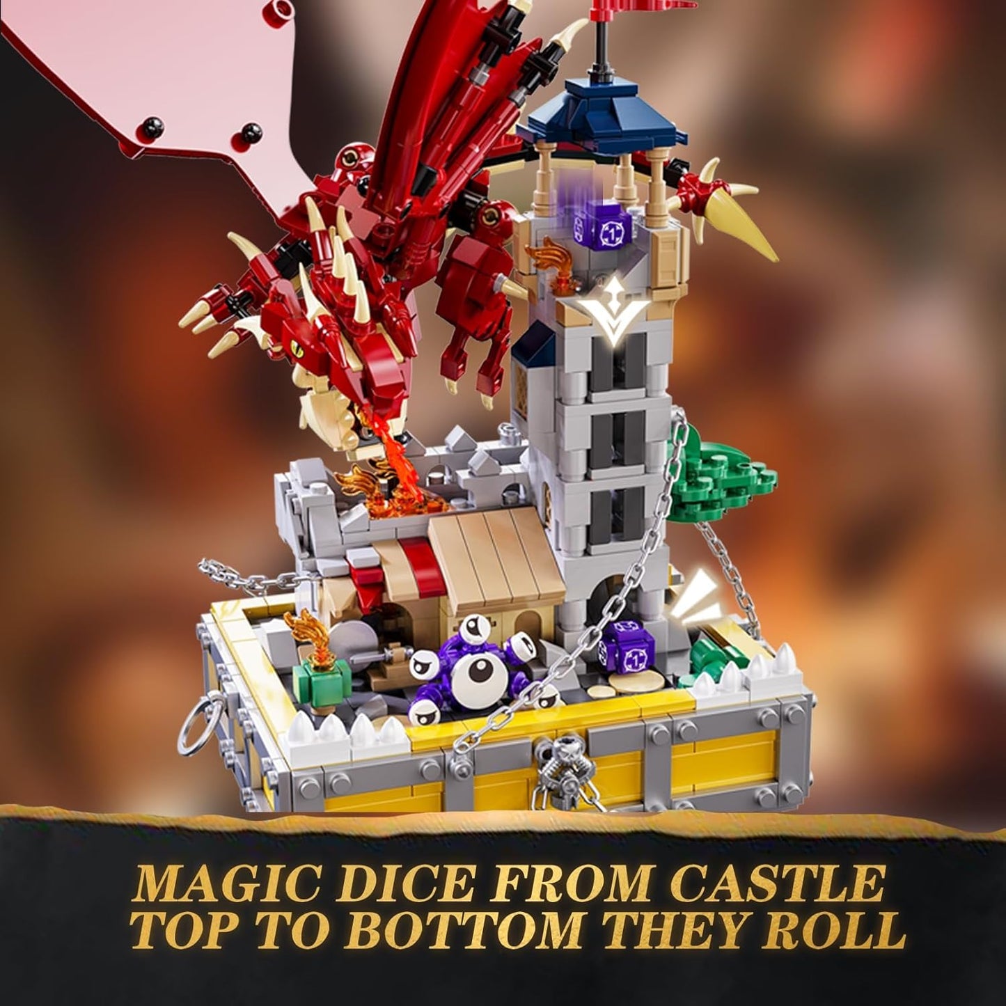 WINNER SPACE Medieval Dragons Castle Building Sets, Guarding Dice Tower Kits, Red Dragon Medieval Castle Sets Toys for Ages 8-13, Dragon Model Decor, Idea Gifts for Boys, Kids, Adult Fans (927 Pcs)