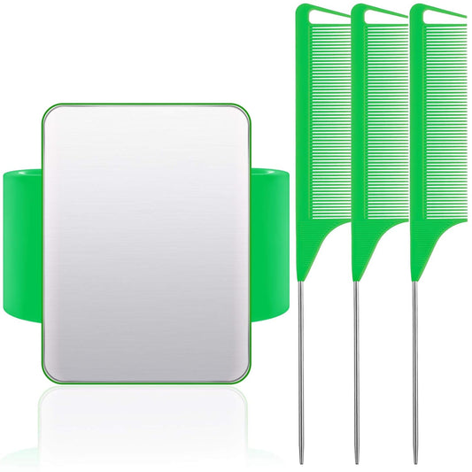 WILLBOND Magnetic Wrist Sewing Pincushion Wrist Magnetic Pin Holder Wristband Pin Cushion Holder with 3 Pcs Stainless Steel Pintail Comb Rat Tail Comb for Hair Clips Hand Sewing(Green)