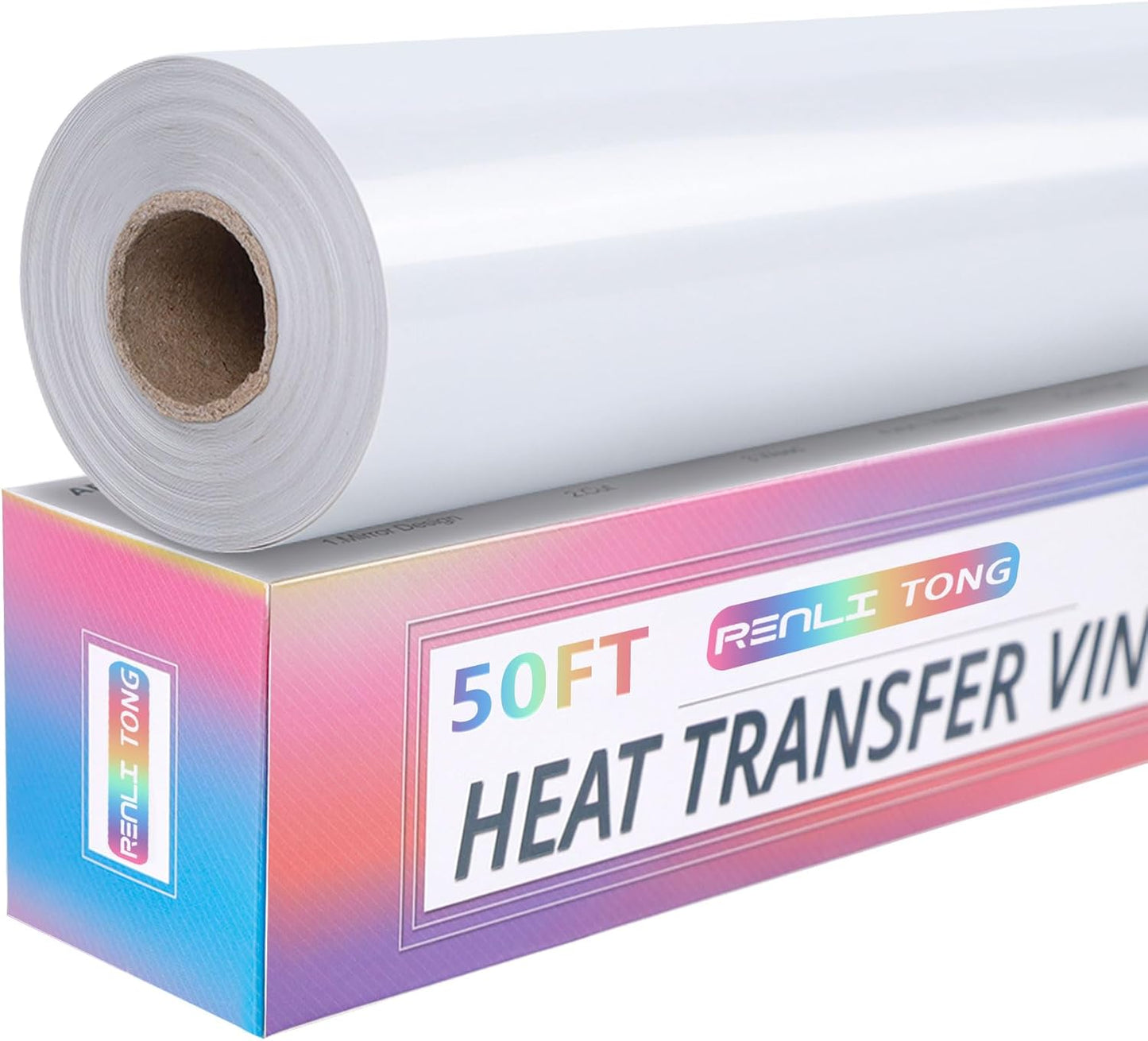RENLITONG White Iron on Vinyl 12Inch by 50ft Roll HTV Heat Transfer Vinyl for T-Shirt HTV Rolls for All Cutter Machine - Easy to Cut & Weed for Heat Transfer Design