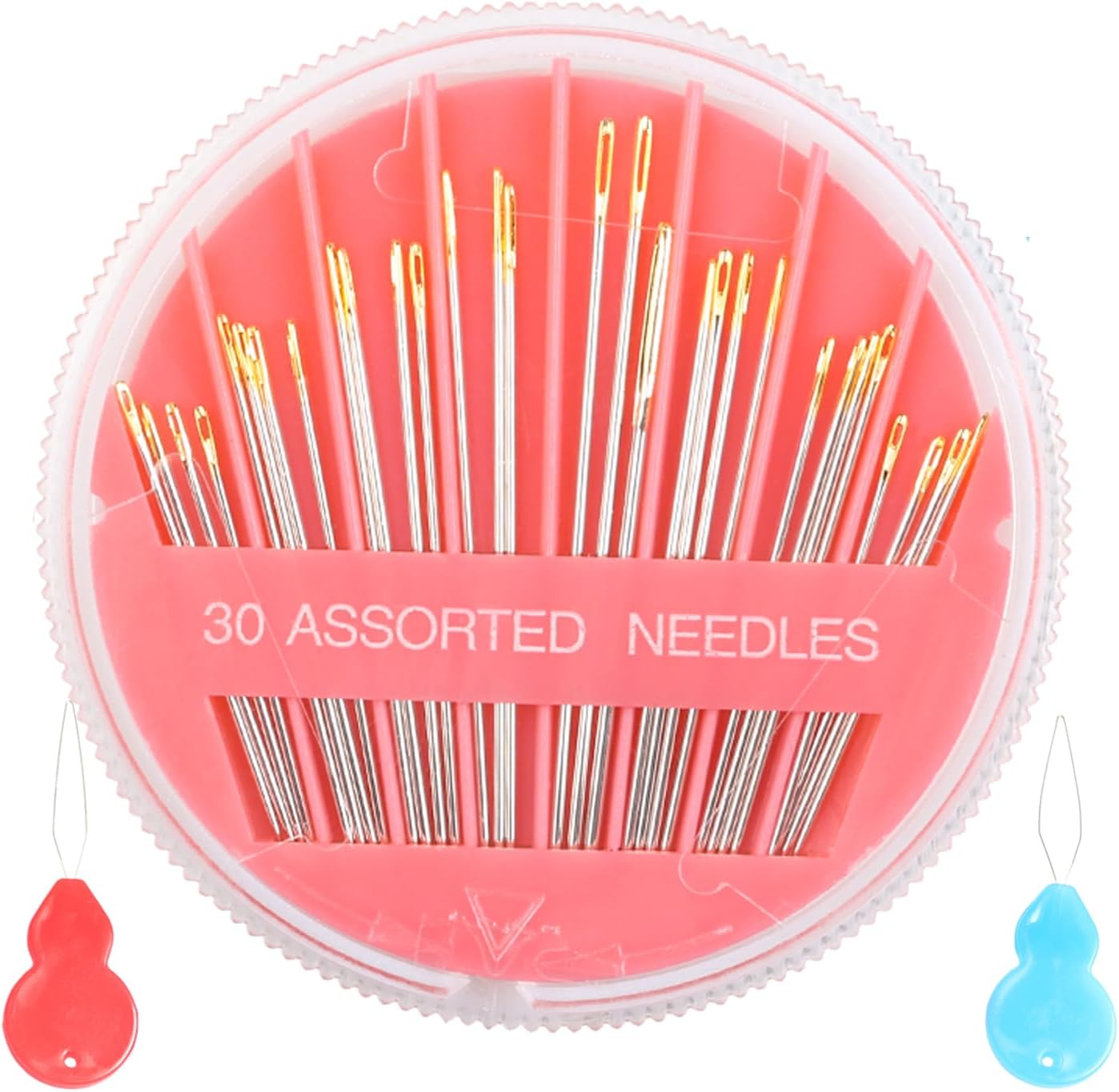 Eketirry Premium Hand Sewing Needles，4 Pack 30-Count Assorted Needles for Sewing Repair, 6 Different Sizes Sewing Needles with 2 Threaders (Pink, 4)