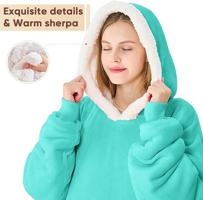 yescool Wearable Blanket Hoodie, Flannel Sherpa Fleece Blanket Sweatshirt for Adults Women Men,One Size Fits All