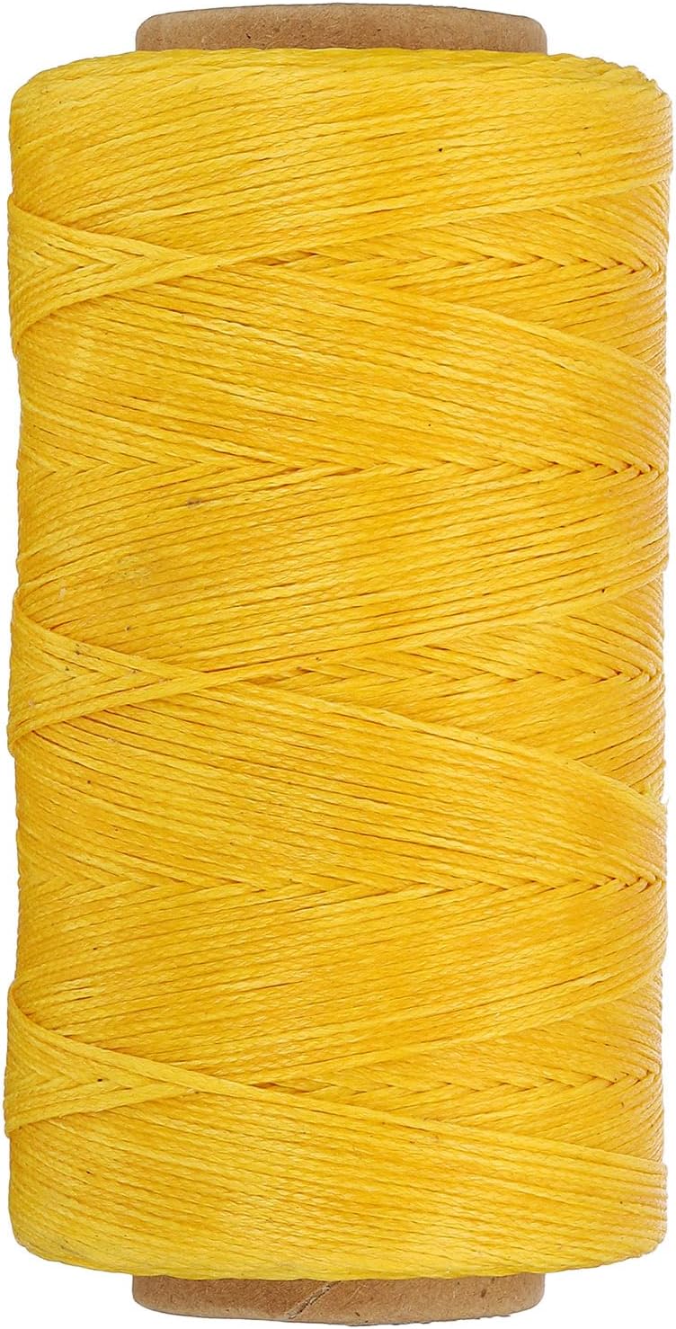 PATIKIL 284 Yard Flat Waxed Thread 150D 1mm Leather Sewing Cord for Repairing Shoes Bags Wallets Jewelry Making DIY Leather Craft, Yellow