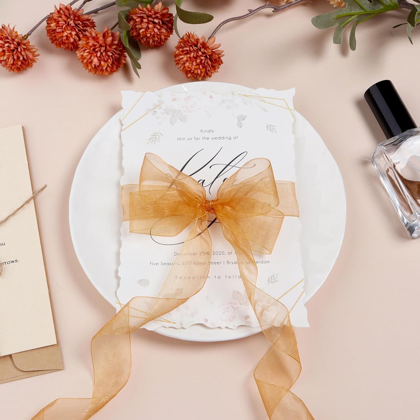 Ribbon for Gift Wrapping 3/4 inch Gold Sheer Organza Ribbon for Flower Bouquet Tulle Thin Chiffon Ribbons for Wedding Invitations Christmas Halloween Presents Decorations Crafts 50 Yards