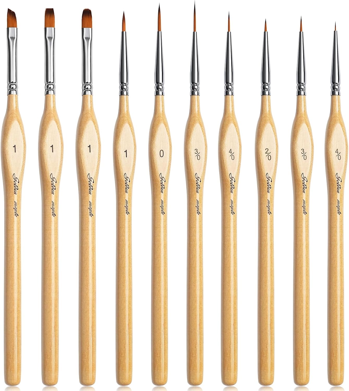 Golden Maple Miniature Paint Brushes 10pcs Detail Paint Brushes Flat Angle Filbert Fine Detail Brush Set for Acrylic, Watercolor, Miniature Models