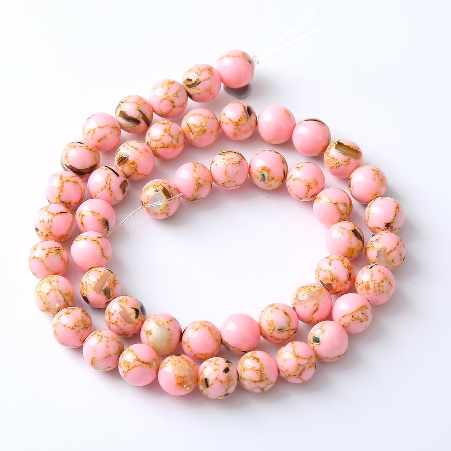90PCS 4MM Natural Pink Shell Turquoise Beads for Jewelry Making with Mother-of-Pearl Round Loose Beads DIY Bracelet Accessories 15" (4mm, Pink Shell Turquoises)