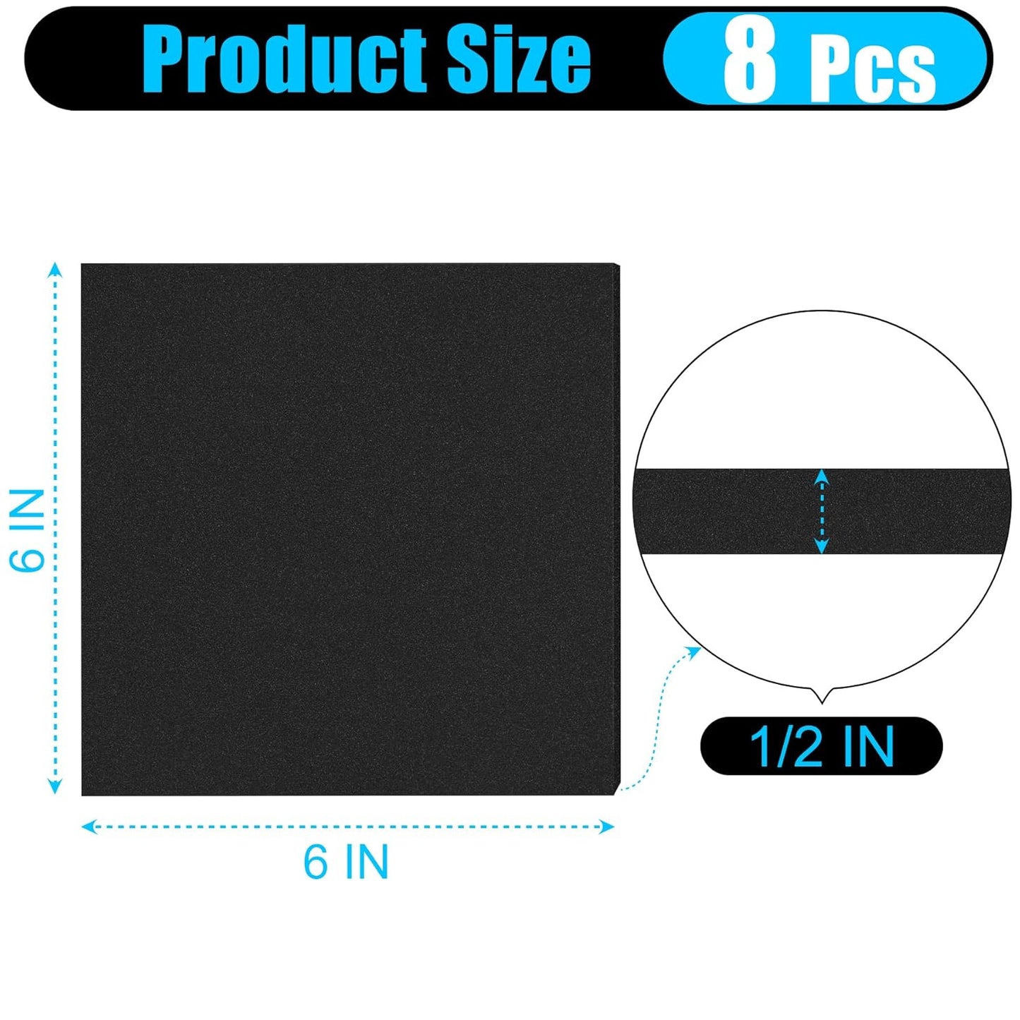 ToLanbbt 8 PCS Adhesive Foam Padding Sheets Closed Cell Neoprene Foam Sheet 1/2" Thick, 6" x 6" Self Stick Insulation Anti Vibration Pads Anti-Slip for Furniture, Cars, Speakers, DIY