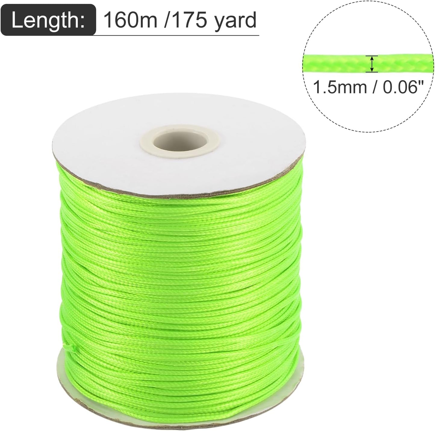 MECCANIXITY Waxed Cord 1.5mm Waxed Polyester Cord 175 Yard Wax String for Bracelet Making,Necklaces, Beading,Jewelry Making and DIY Crafts(Bright Green)