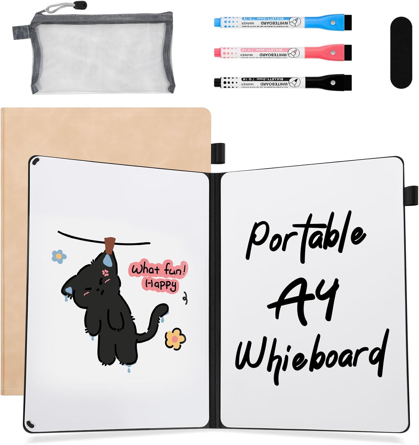 AGM Portable White Board Dry Erase Notebook, 12" x 9" Double Sided Folding Whiteboards with 3 Pens, Small Travel Dry Erase Board Skin-Friendly Material for Study, Meeting, Planning, Tuscan