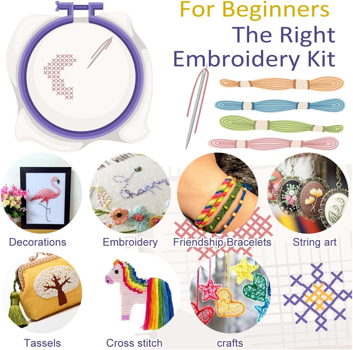 Friendship Bracelet String 500 Skeins Rainbow Color Embroidery Floss Cross Stitch Embroidery Thread Cotton Floss Bracelet Yarn, Craft Floss(Classic Color)（50skeins x10 Pack）