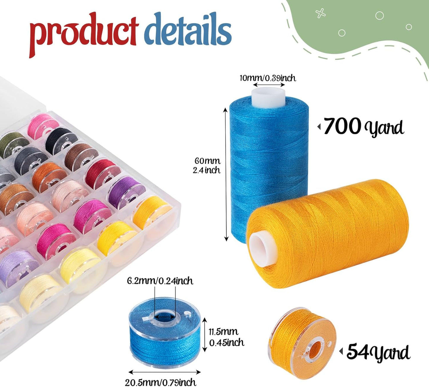 72Pcs 36 Colors with 36 Same Color Prewound Bobbins, 650 Yard Sewing Threads for Sewing Machine, Sewing Threads for Sewing Machine &Hand Emergency and Travel, DIY and Home(102Pcs)