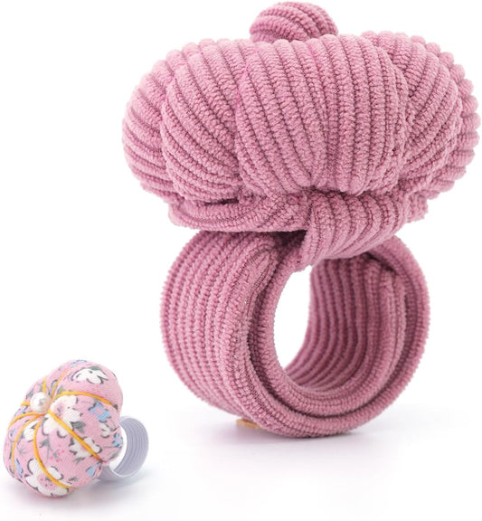 Wrist Pin Cushions, Sewing Needle Cushion kit with 1Pcs Elastic Strap Finger Ring Pincushions, Adjustable Strap Handcraft Needles Holder for Sewing and Quilting. (Light Coral)