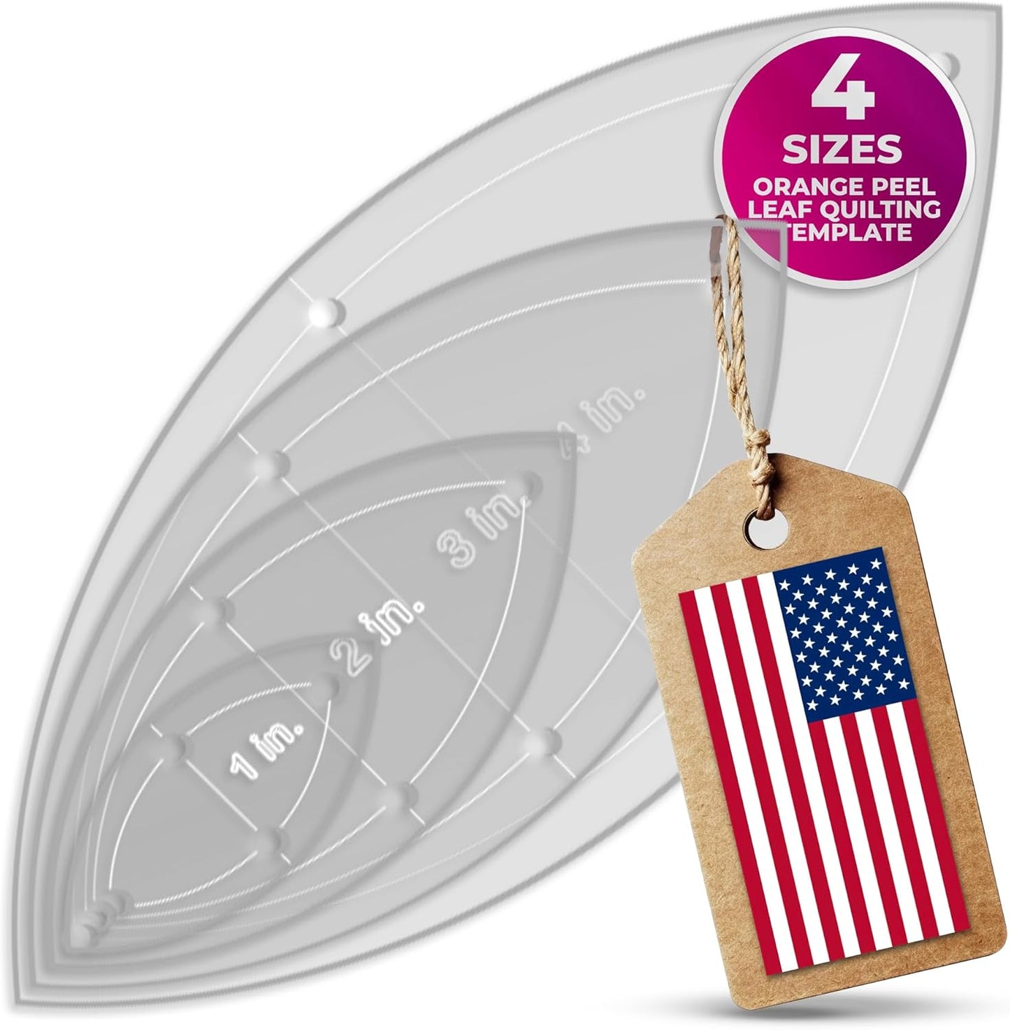 Orange Peel Leaf Quilting Template Set | Essential Quilting Supplies for Leaf-Shaped Designs | Includes Sizes 4", 3", 2", 1" | 1/8 Clear Acrylic | Features 1/4" Seam Allowance