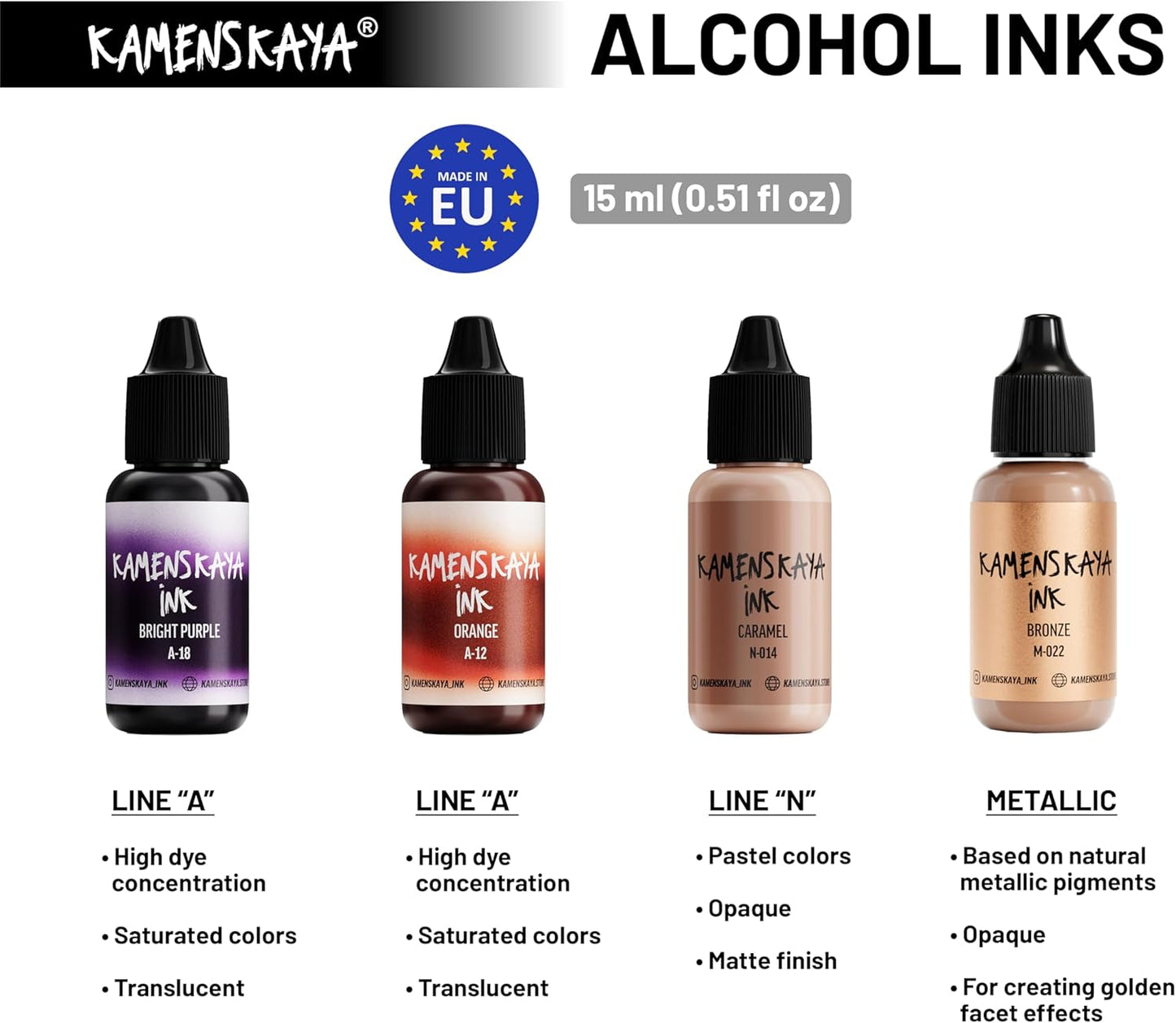 Alcohol Ink Set - 34 Color Variations - Set #23-4 Alcohol Inks x 0.51 fl oz (15 ml)