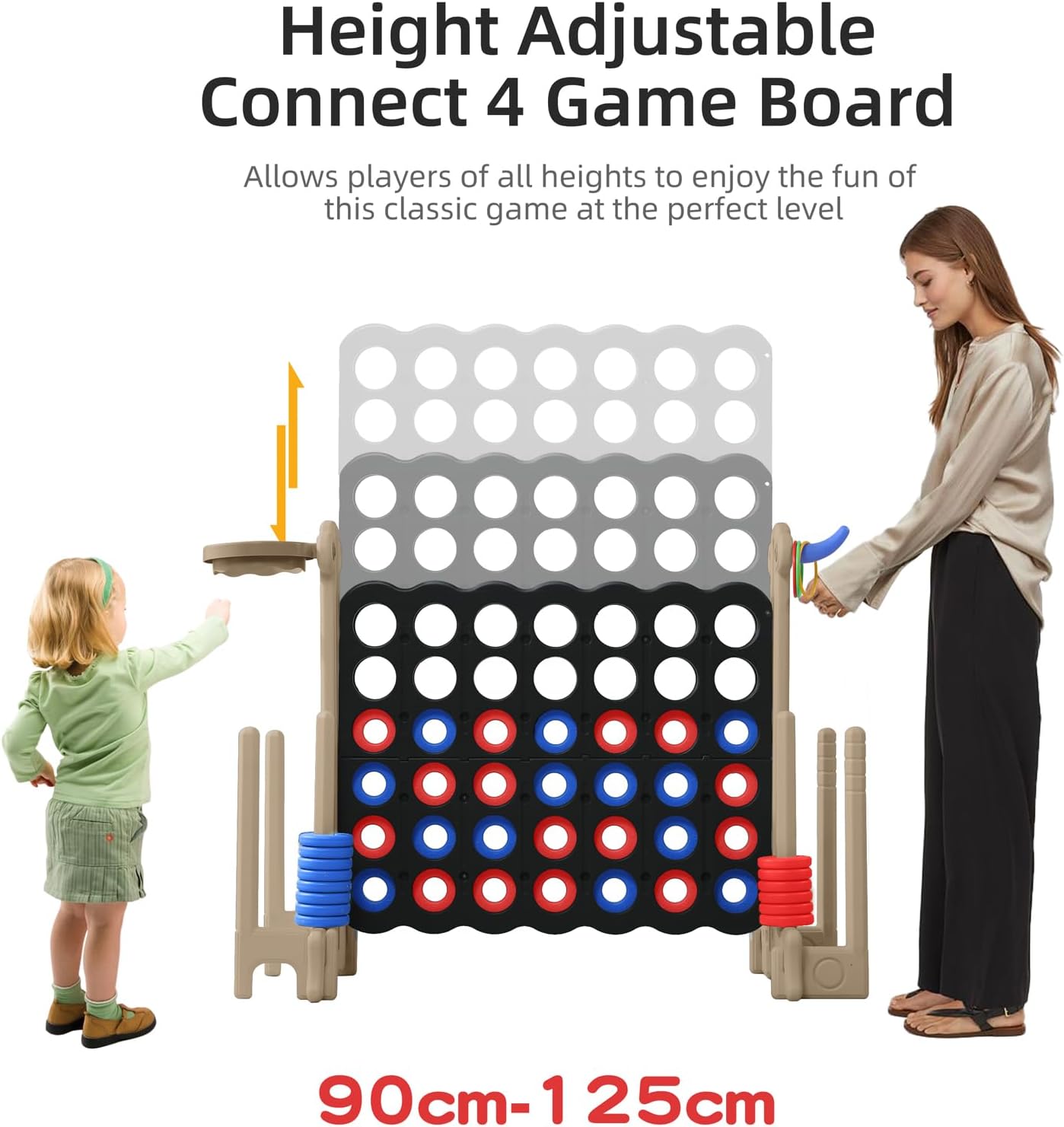 UNICOO® Jumbo 4 in a Row Game | Adjustable Height (2.5-3.5 FT) 4-to-Score Giant Yard Game Set for Kids & Adults w/Build-in Mini Games, Golf Clubs | Indoor/ Outdoor Games for Party & Family Fun