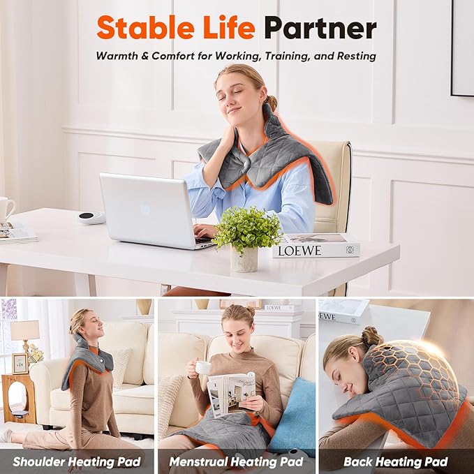 Weighted Heating Pad for Neck Shoulders and Back, Valentines Day Gifts for Her Him Husband, Birthday Gifts for Women Men Dad, Instant Electric Heated Blanket with 9 Heat Options 4 Auto-Off Timer, Grey