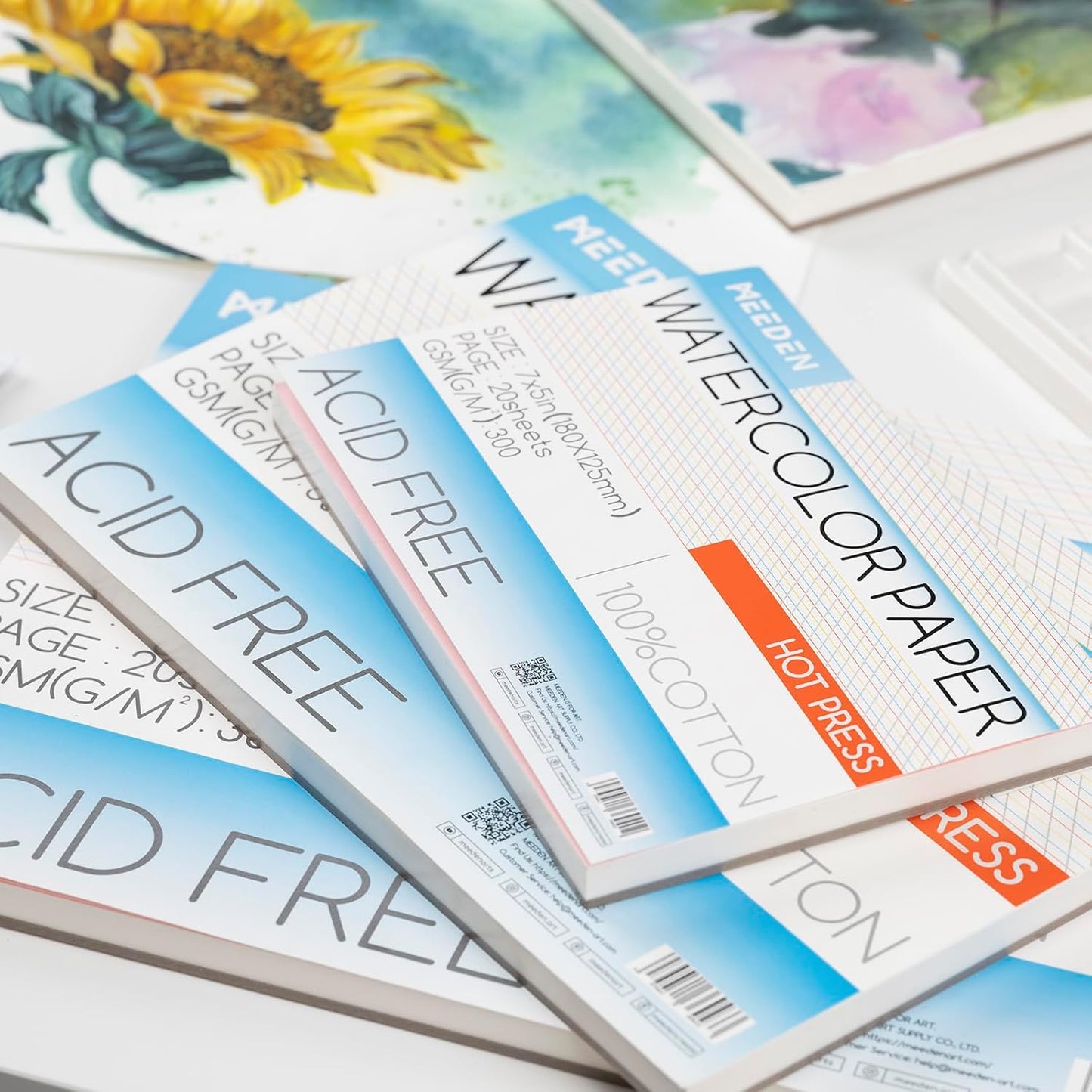 MEEDEN Watercolor Paper Block, 100% Cotton Watercolor Paper Pad of 20 Sheets, 140lb/300gsm, Acid-Free Art Paper for Watercolor, Gouache, Ink and More, 5" x 7" Hot Press