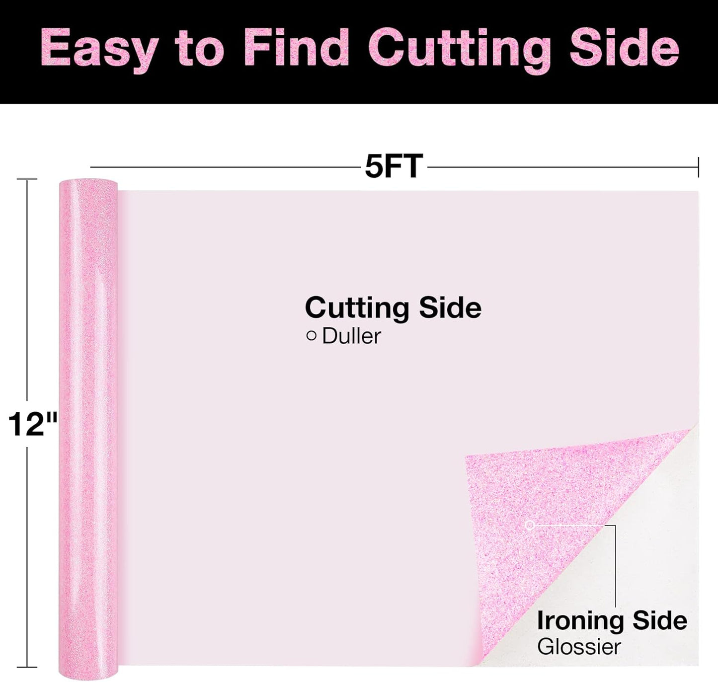 TORC Pink Glitter HTV Heat Transfer Vinyl Roll 12 inch x 5 ft Iron on Vinyl for T Shirts Crafts