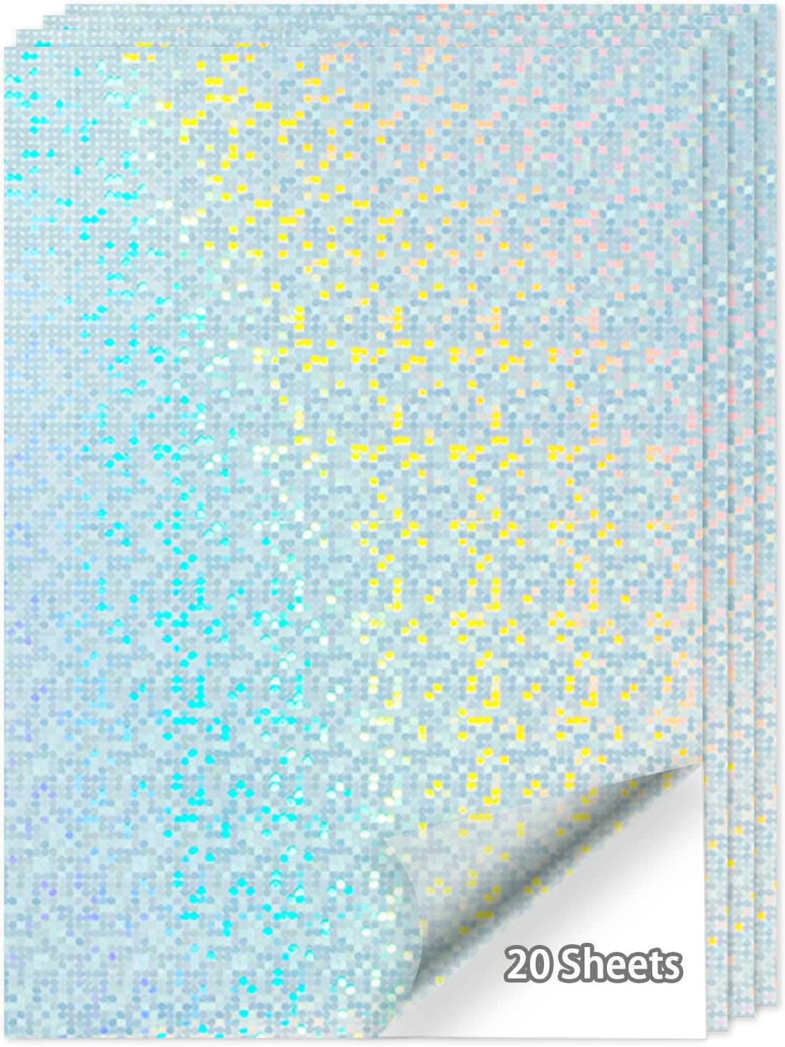 20 Sheets Printable Holographic Sticker Paper,11 x 8.5 Inches Printable Waterproof Paper Rainbow Vinyl Sticker Paper for Inkjet or Laser Printer（Laser bubble pattern）