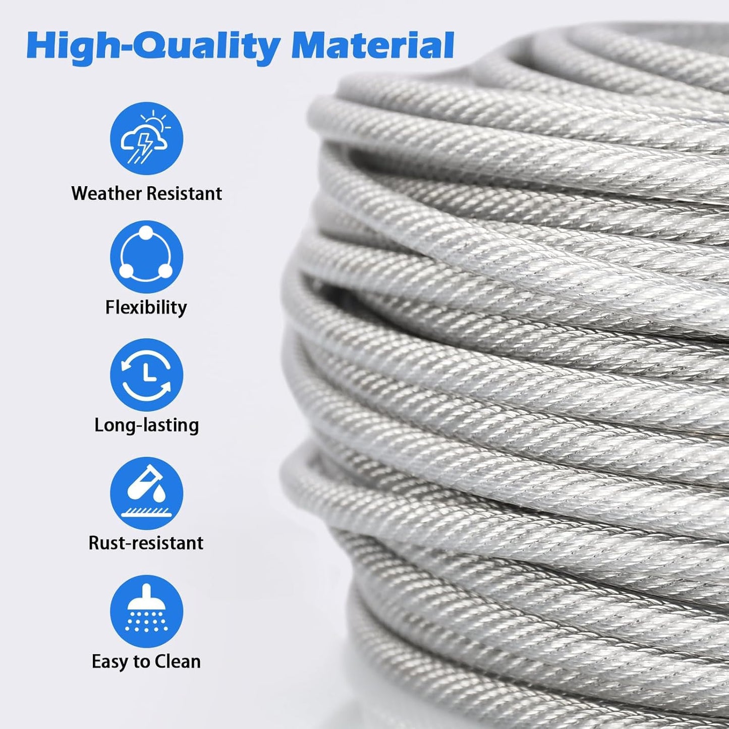 3/16" Wire Rope, 50Ft PVC Coated Steel Cable 7×7 Strand Core, Ideal Cable Railing System for Stair Handrail Balusters Porch Fence Deck, String Light Hanging, Clothesline, Curtains, Shade Sail