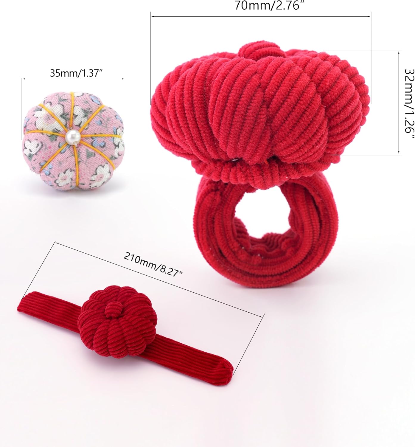 Wrist Pin Cushions, Sewing Needle Cushion kit with 1Pcs Elastic Strap Finger Ring Pincushions, Adjustable Strap Handcraft Needles Holder for Sewing and Quilting.(Red)