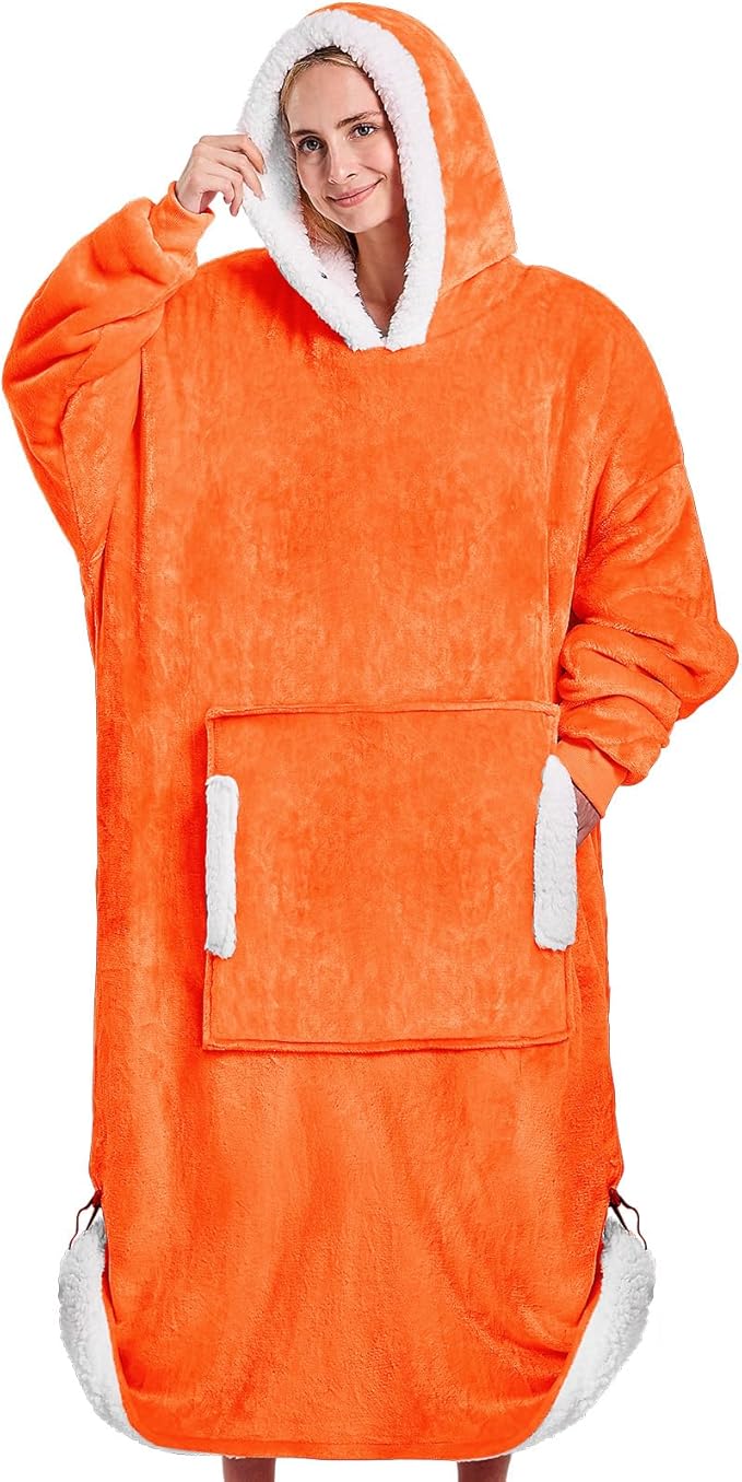 yescool Wearable Blanket Hoodie, Flannel Sherpa Fleece Blanket Sweatshirt for Adults Women Men,One Size Fits All