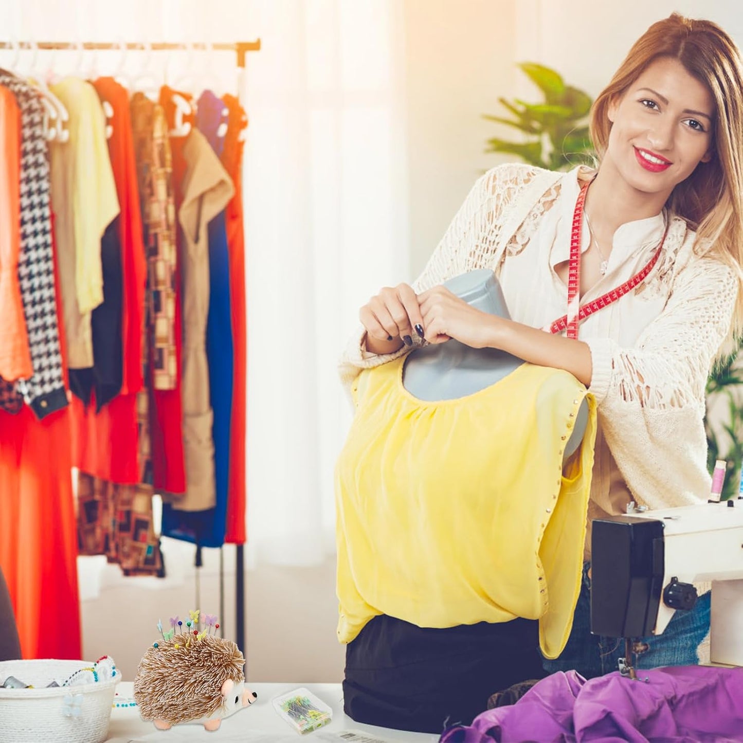 2 Hedgehog Sewing Pincushion with 200 Pieces Sewing Pins Set for Sewing DIY Projects Jewelry Decor Dressmaker