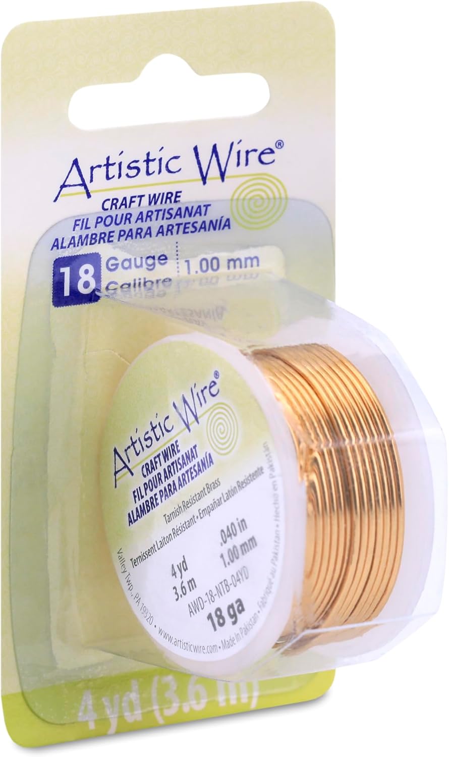 Artistic Wire 18 Gauge Tarnish Resistant Brass Craft Jewelry Wrapping Wire, Gold Color, 4 yd
