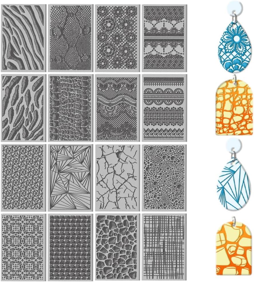 CHGCRAFT 16 Sheets Animal Skin Clay Texture Mat Marble Pattern Polymer Clay Texture Sheets DIY Tools for Pottery Earring Jewelry Making Stamp Engraving Machines, 4x2.6inch