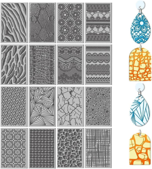 CHGCRAFT 16 Sheets Animal Skin Clay Texture Mat Marble Pattern Polymer Clay Texture Sheets DIY Tools for Pottery Earring Jewelry Making Stamp Engraving Machines, 4x2.6inch