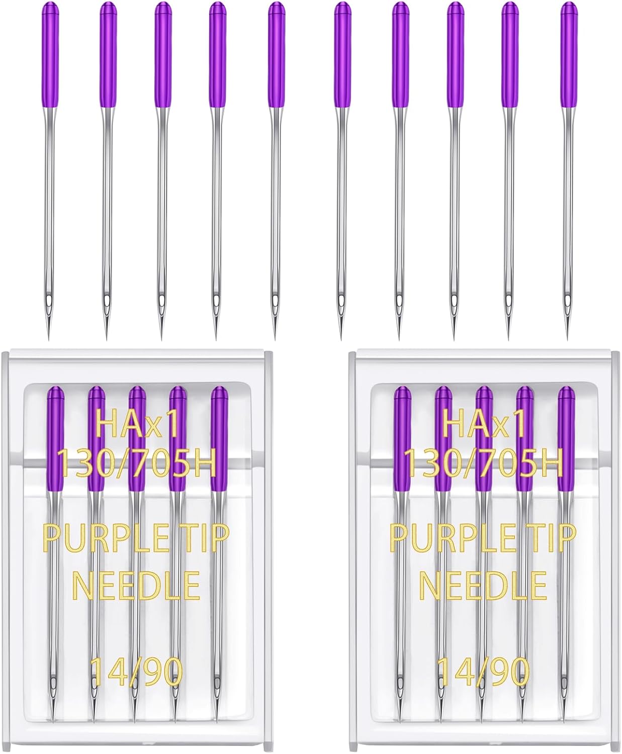 YICBOR Sewing Machine Needles, Universal Regular Point Flat Shank Sewing Needles HAX1 130/705H Compatible with Singer, Brother, Janome, Pfaff and Other Brand Sewing Machine (Purple Size 14-2pack)