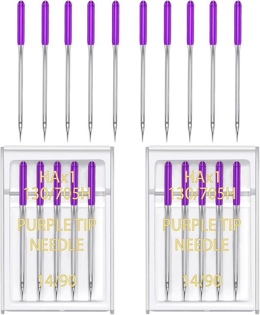 YICBOR Sewing Machine Needles, Universal Regular Point Flat Shank Sewing Needles HAX1 130/705H Compatible with Singer, Brother, Janome, Pfaff and Other Brand Sewing Machine (Purple Size 14-2pack)