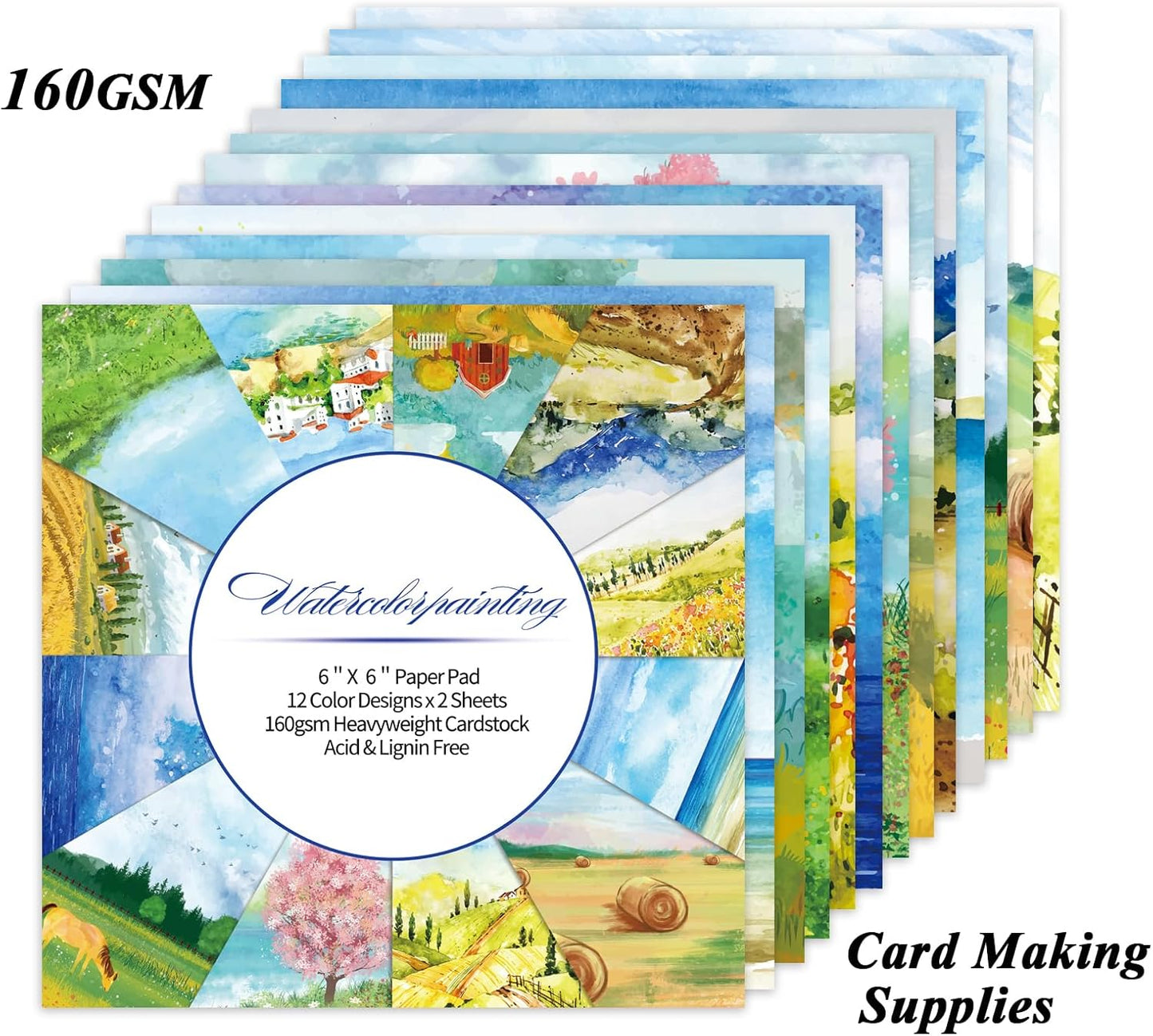 24 Sheets 12 Designs Scrapbook Paper Pad,6"×6” Single-Sided Decopodge Craft Cardstock Paper,Christmas Scrapbooking DIY Decorative Background Cardmaking Supplies.Landscape