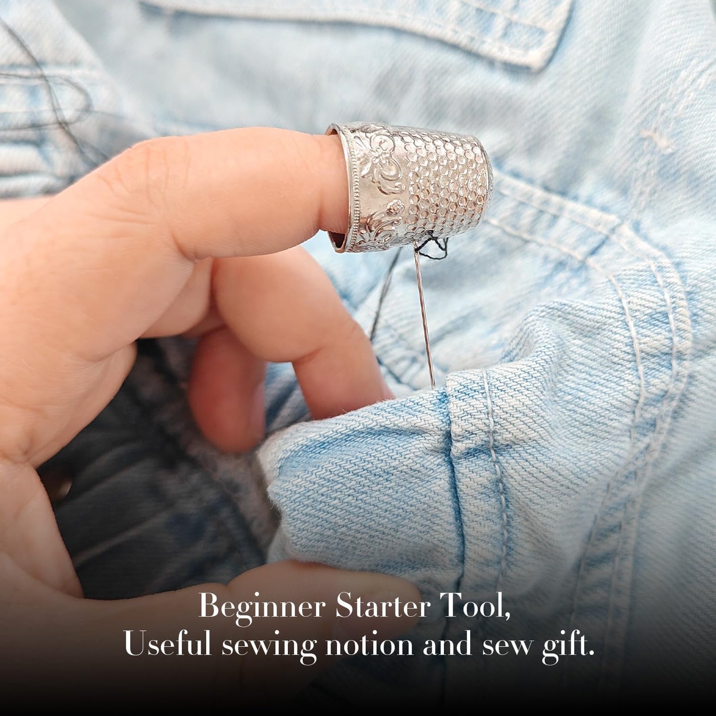 FR 4Pcs Sewing Thimbles, Metal Thimbles for Hand Sewing Finger Protector Knitting Needlework DIY Tools Silver