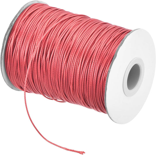 MECCANIXITY Waxed Cord 1mm Waxed Polyester Cord 175 Yard Wax String for Bracelet Making,Necklaces, Beading,Jewelry Making and DIY Crafts(Light Red)