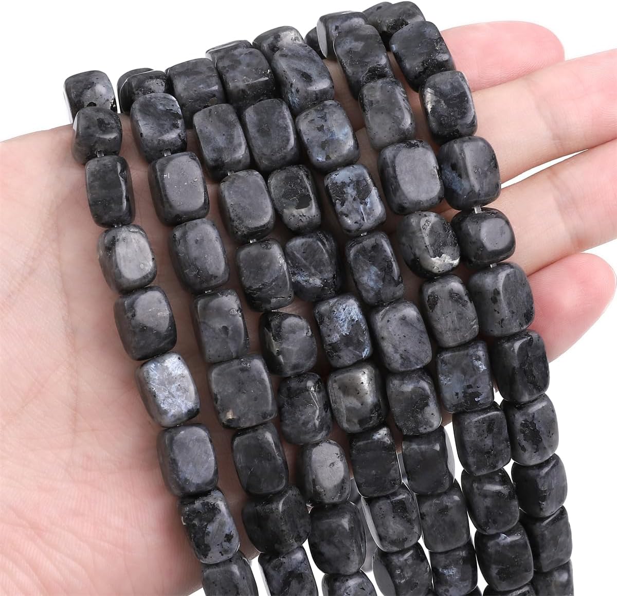 Natural Black Spectrolite Cuboid Stone Loose Semi Gemstone Beads for Jewelry Making 8mmx12mm 38cm/Strand