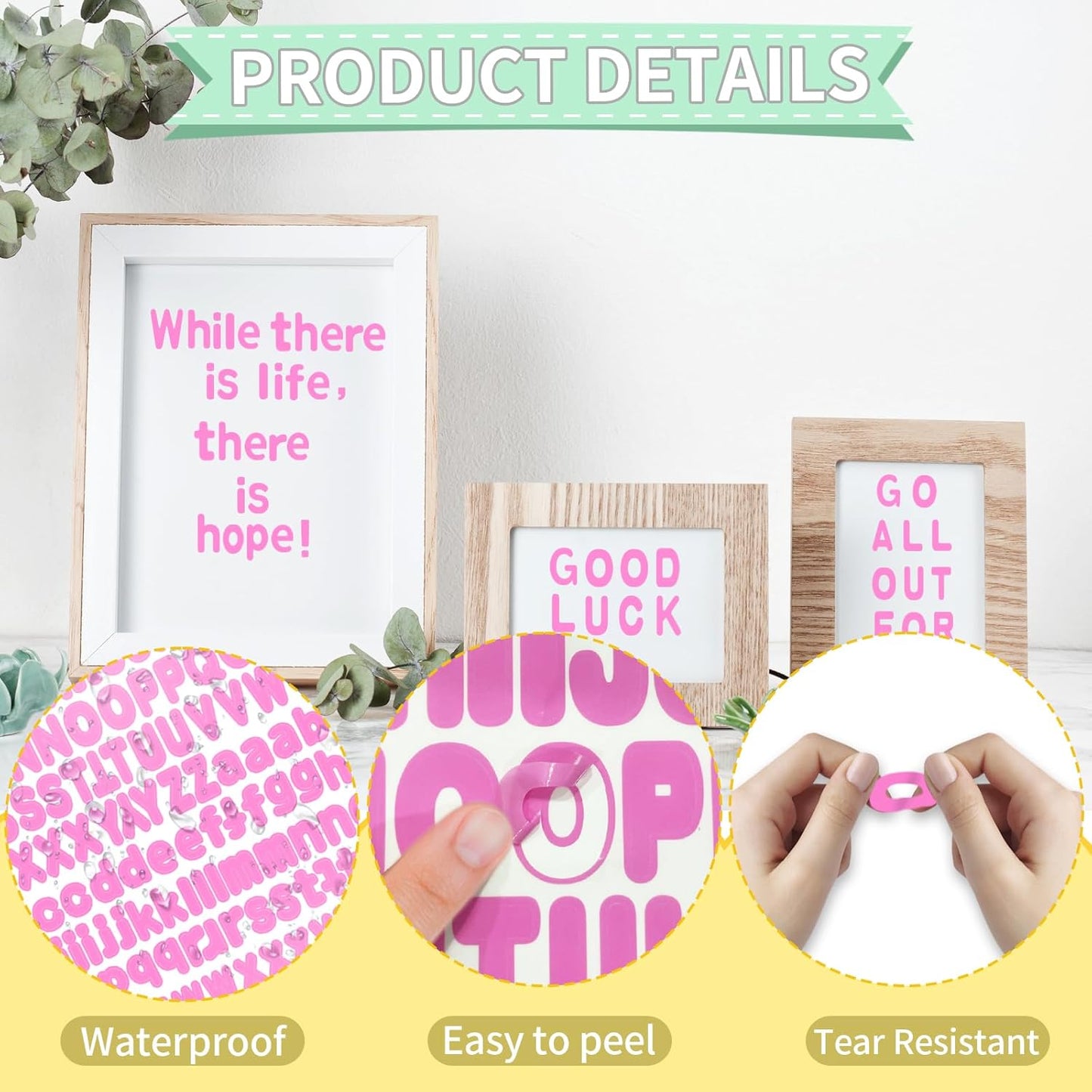 Alphabet Sticker, 1'' Pink Letter Stickers - 12 Sheets, Self-Adhesive Vinyl Mailbox Numbers & Letters for Bulletin Boards, Classroom & Home Decor